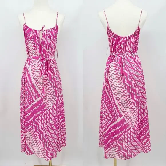 Natori Getaway Midi Dress Pink Lightweight Cotton Boho XS Resort Vacation Summer - Picture 2 of 9